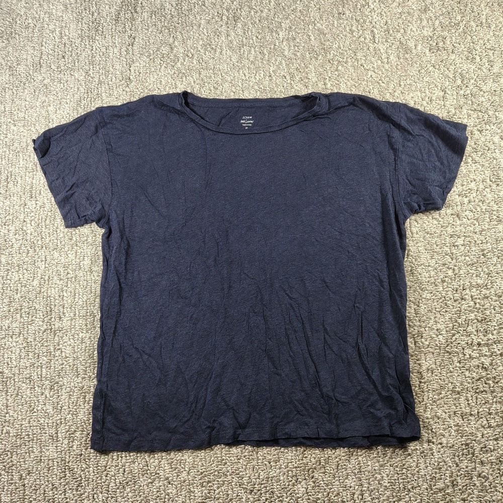 J.Crew T-Shirt Navy Blue 100% Linen Knit Relaxed Coastal Women XL